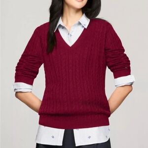 Tommy Hilfiger Women's V-Neck Cotton/Wool Blend Sweater - Burgundy